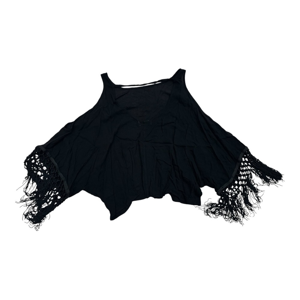 Anthropologie Monteau Los Angeles Black Boho Tassle Sleeve Blouse - Size Large